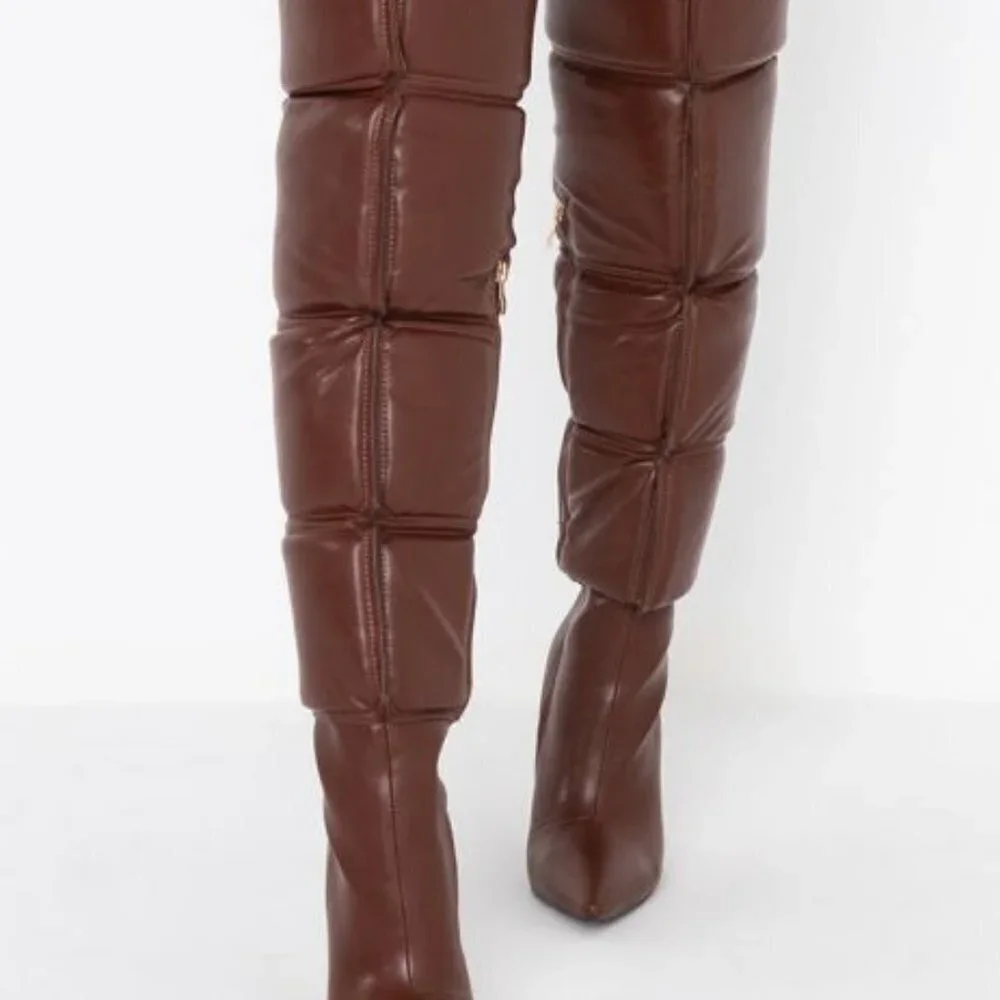 AZALEA WANG NOT YOUR AVERAGE STILETTO BOOT IN BROWN